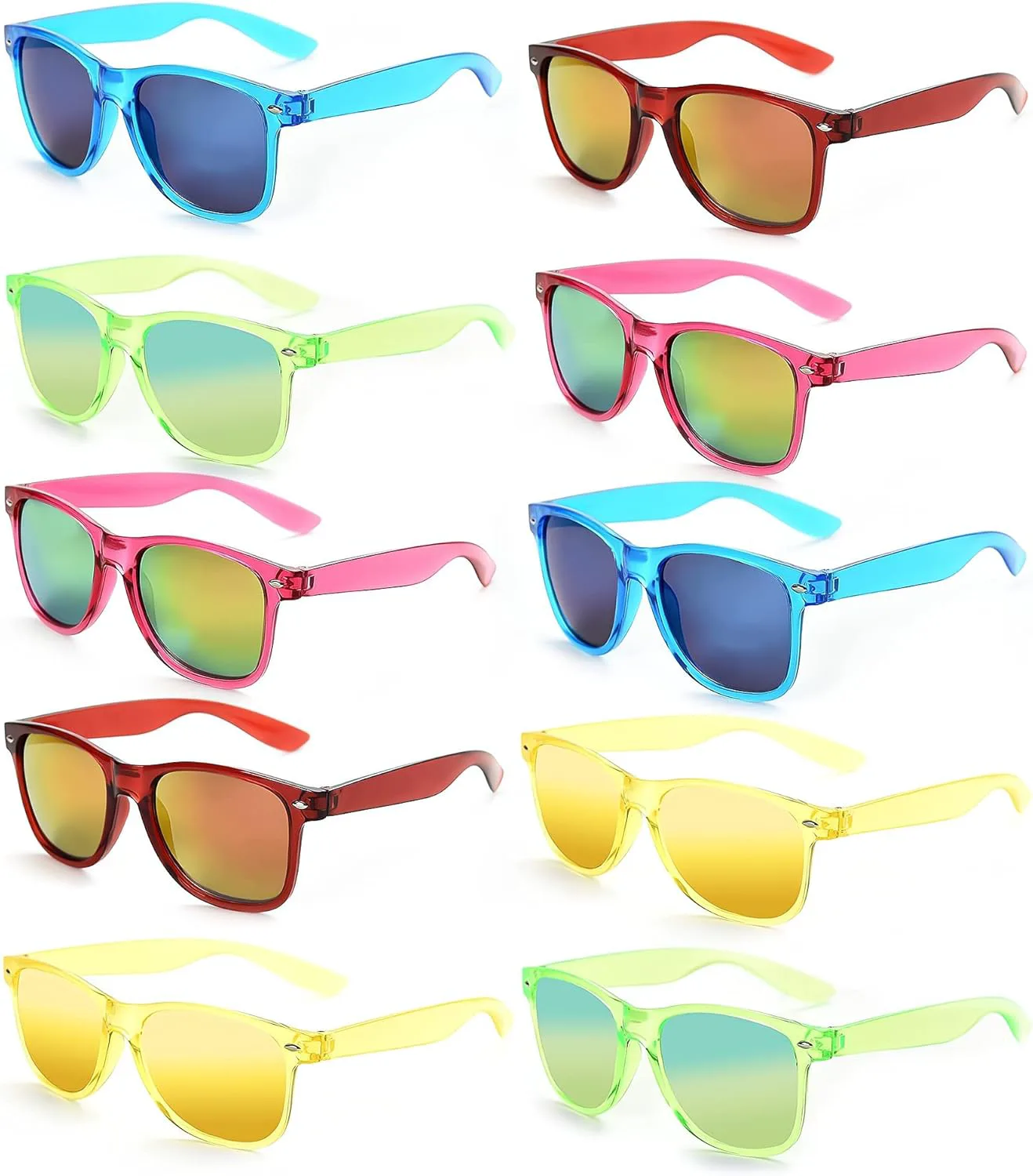 

Солнцезащитные очки Fsmiling Neon, набор для взрослых вечеринок в стиле 80-х, для мужчин и женщин, с защитой UV400, 10 штук, Translucent Frame | Mirrored