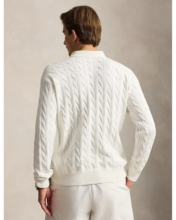 Хлопковый свитер свободного кроя крупной вязки Polo Ralph Lauren, White — фото 4