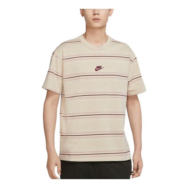 

Футболка Men's Nike Logo Embroidered Stripe Round Neck Short Sleeve Beige T-Shirt DQ1117-206