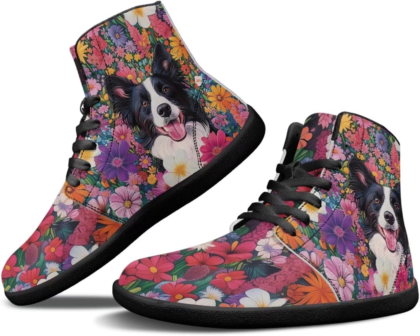 

Мужские обувь Binienty Barefoot с широкой пяткой, высокие кеды с ПУ, минималистичные кроссовки с нулевым перепадом для активного отдыха, Border Collie Boho Floral