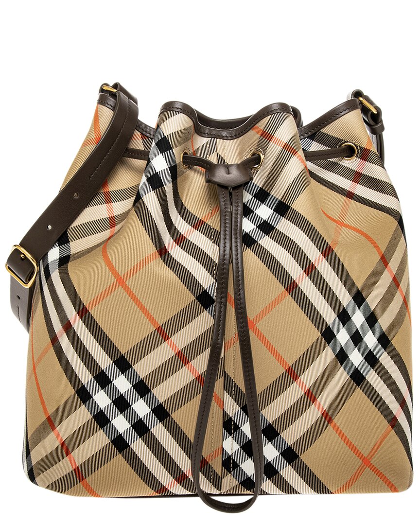 

Средняя кожаная сумка-ведро Burberry Check с кожаной отделкой, бежевый
