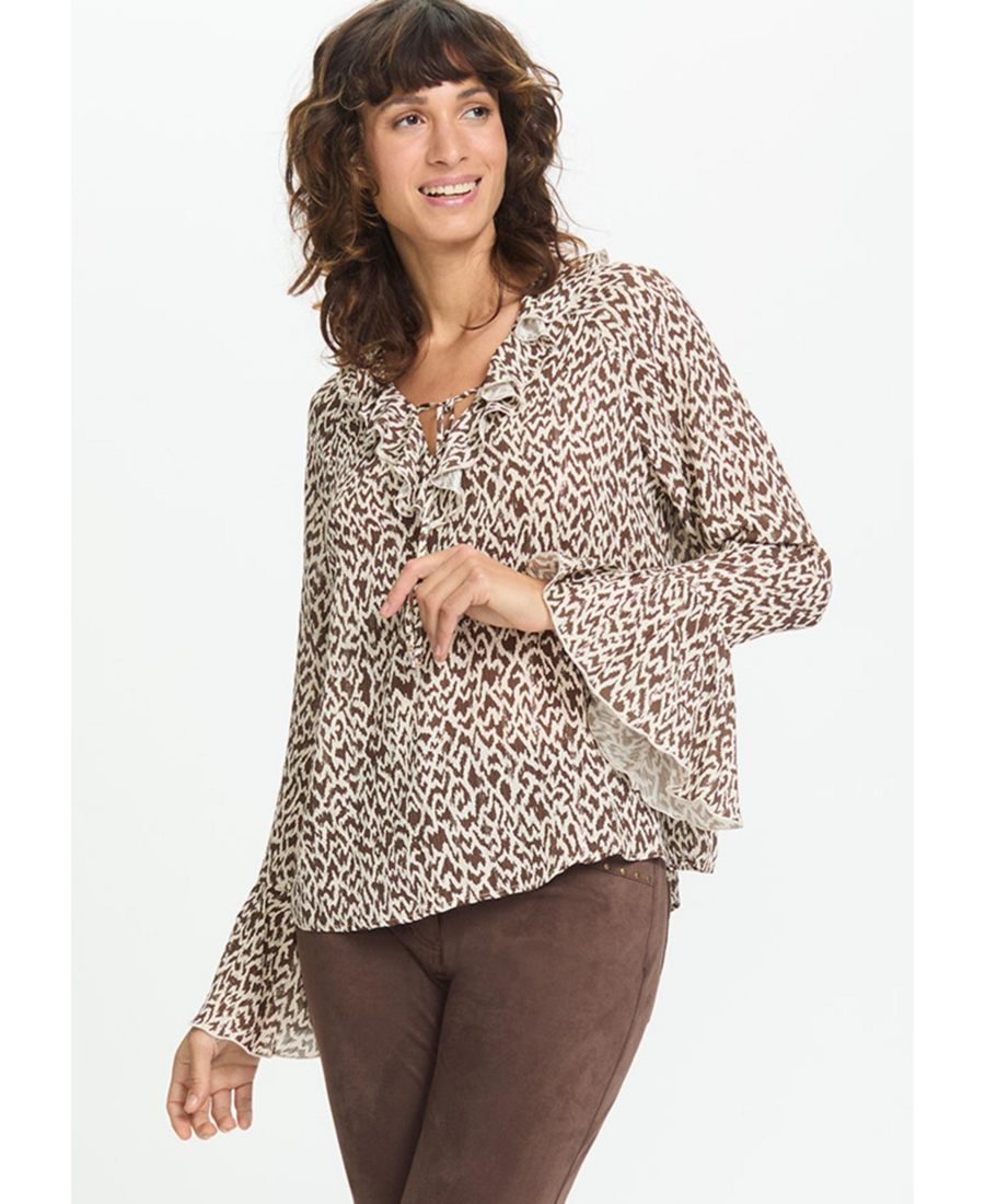 

Современная блузка с рукавами-колоколами в анималистическом стиле Olsen, Chocolate