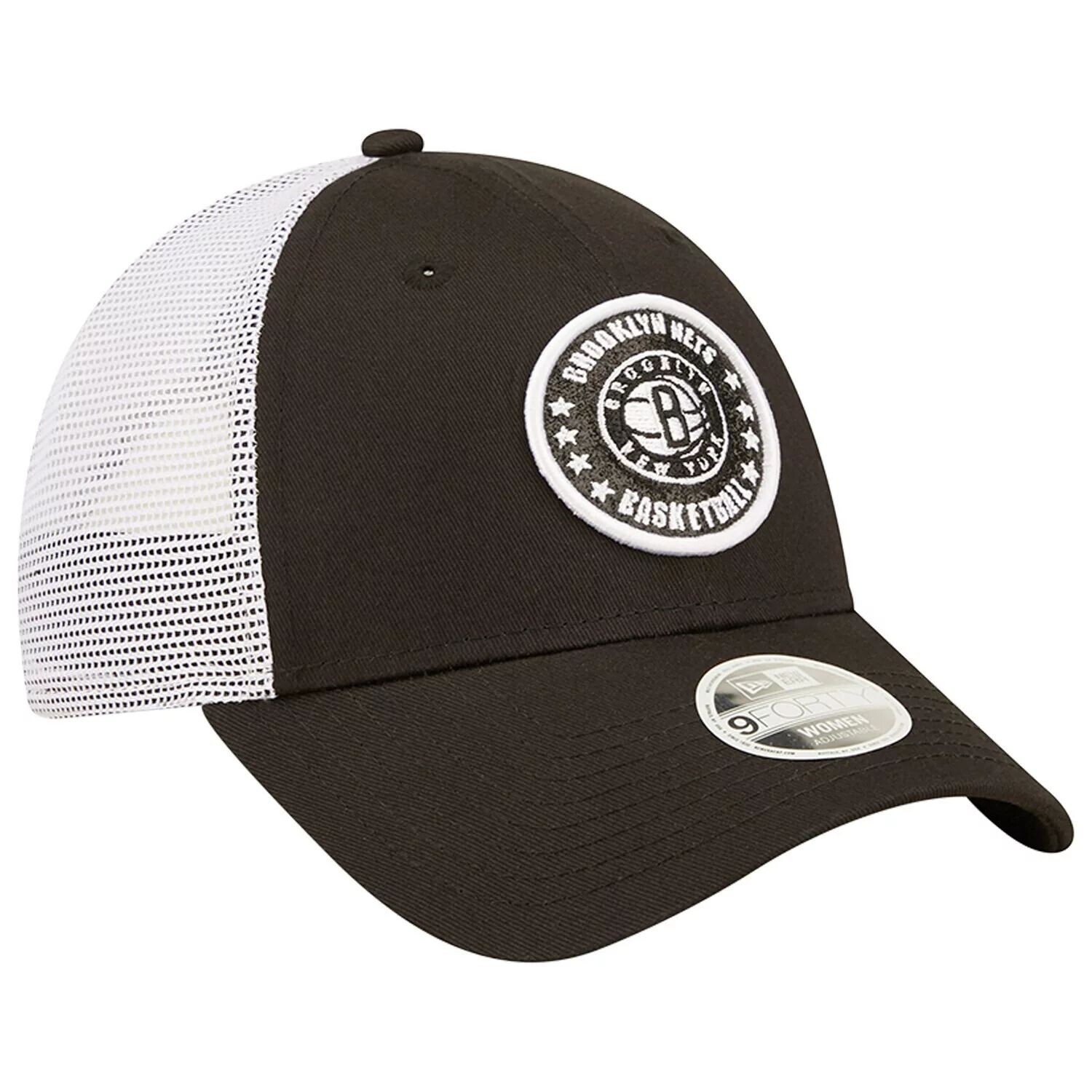 

Женская черно-белая кепка New Era Brooklyn Nets с блестящей нашивкой 9FORTY Snapback New Era