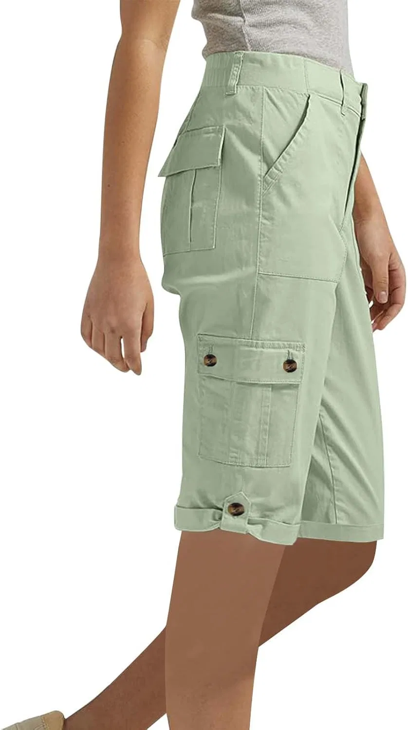 Шорты карго женские 15 дюймов, высокая талия, с карманами, Mint Green — фото 4