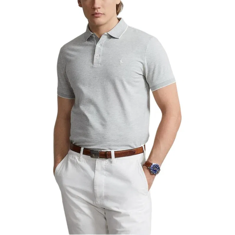 Поло с вышитым логотипом Polo Ralph Lauren светло-серый — фото 4