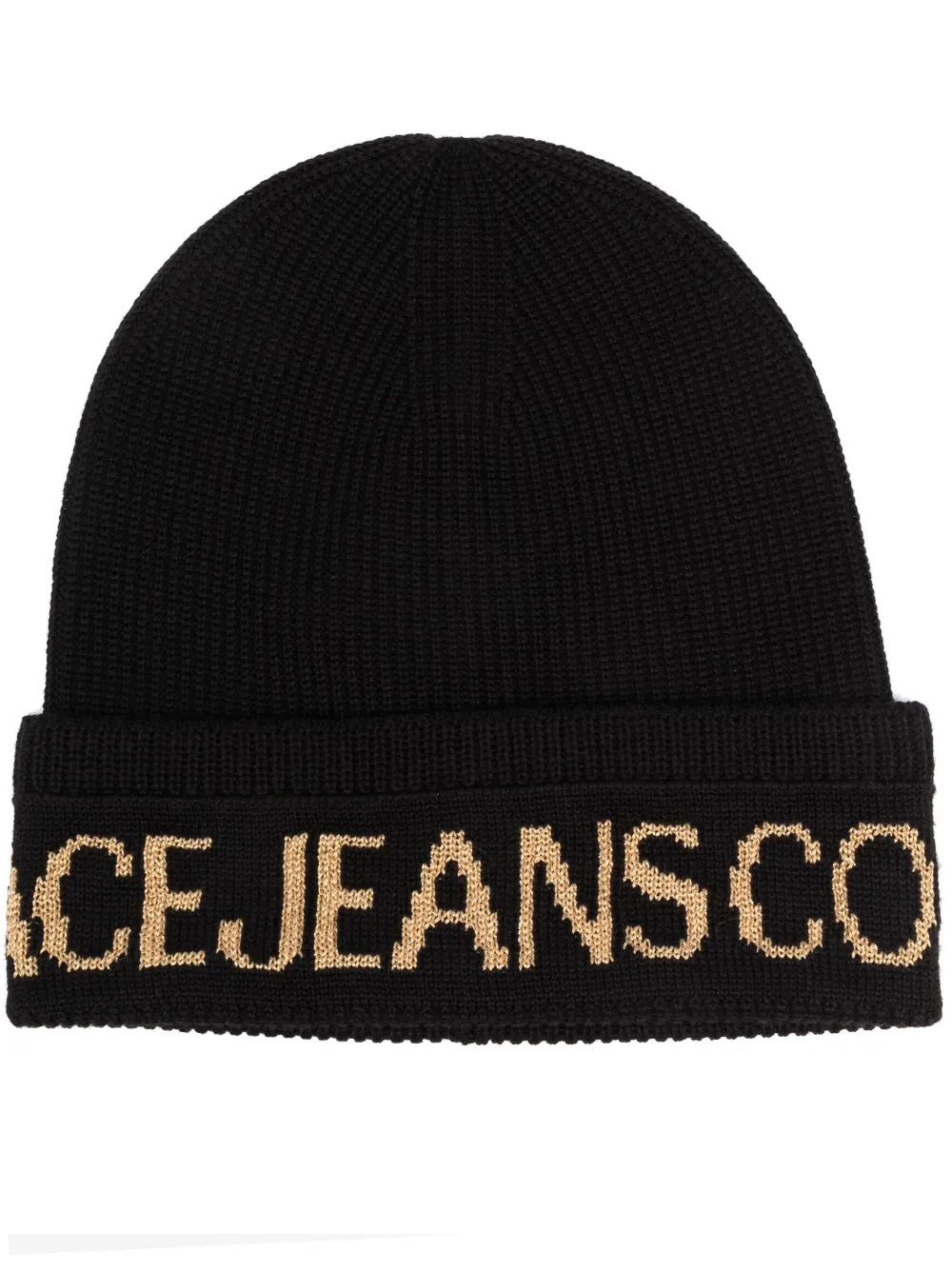 

Шапка бини в рубчик с логотипом Versace Jeans Couture, черный