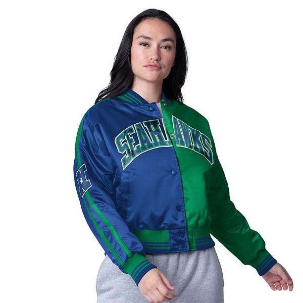 

Женская укороченная куртка на молнии satin seattle seahawks zone blitz в цвете college navy/neon green Starter