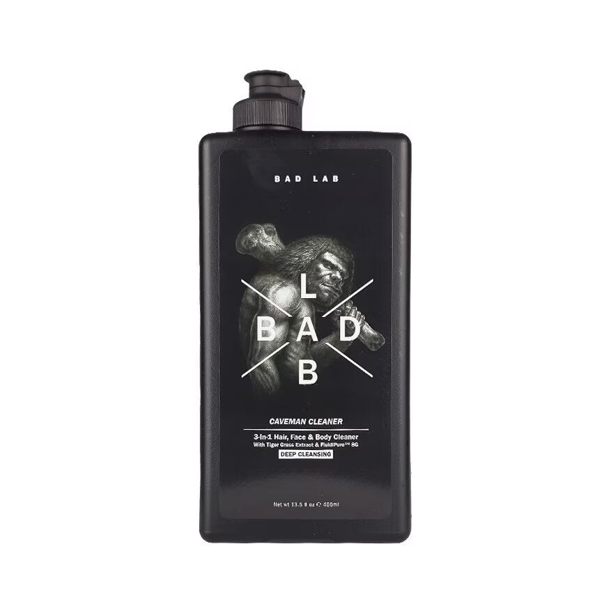 

Bad Lab Caveman Cleaner 3-в-1 Очищающее средство для волос, лица и тела, глубокое очищение, 400 мл, Black