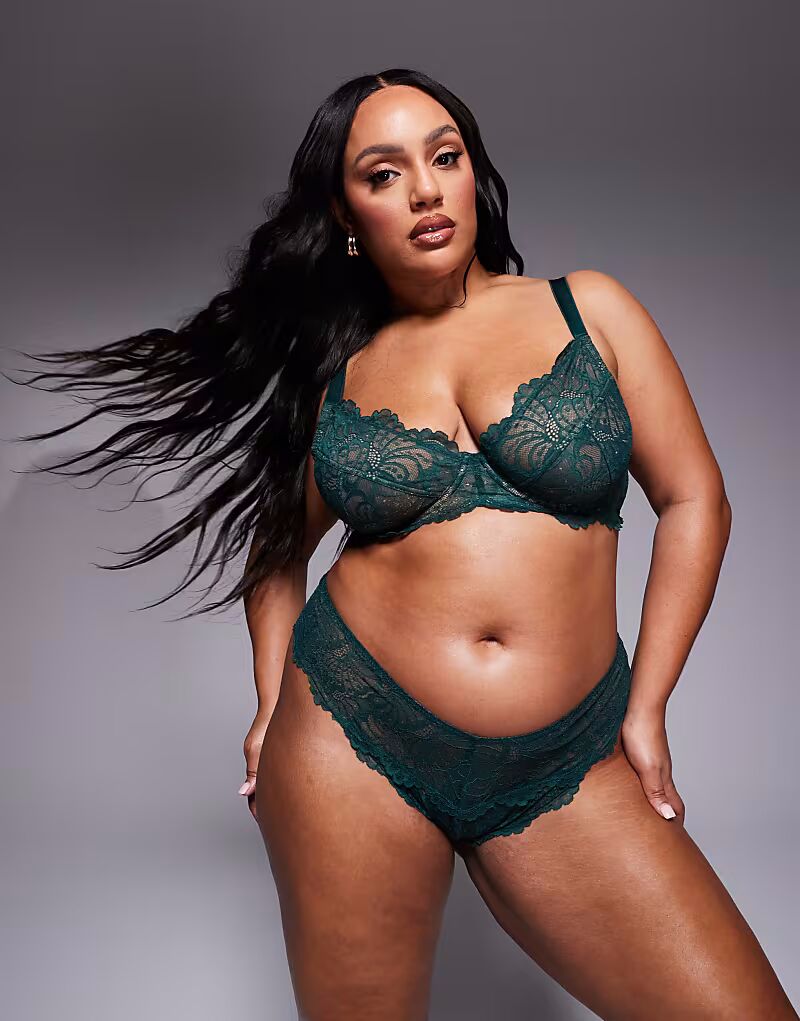 

Бразильские трусики-слипы Curve Sienna с высокой талией из кружева ASOS DESIGN в цвете «лесной зеленый»