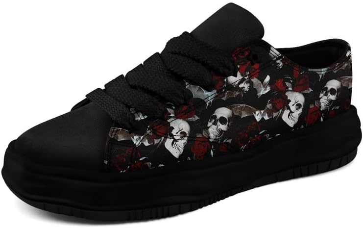 

Кеды AWSOLE Fashion с черепом и розой на холсте для мужчин и женщин, унисекс, готический стиль, модные плоские удобные кроссовки черного, белого и красного цвета