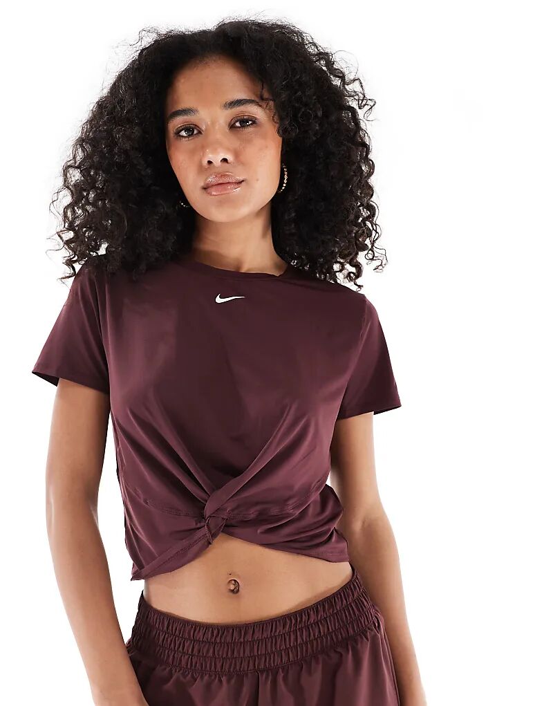 

Футболка Nike One Training Dri-FIT с закручивающейся передней частью бордового цвета