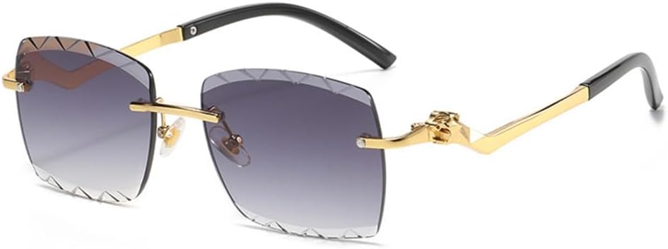 

Солнцезащитные очки без оправы, винтажные прямоугольные, в стиле панк, с леопардовым принтом, солнцезащитные очки в стиле стимпанк, без оправы, с бриллиантами, защита от ультрафиолета UV400 LANGSER, Gradient Gray