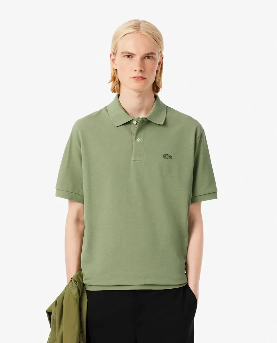 Мужская рубашка-поло из плотного пике свободного кроя с коротким рукавом Lacoste, зеленый