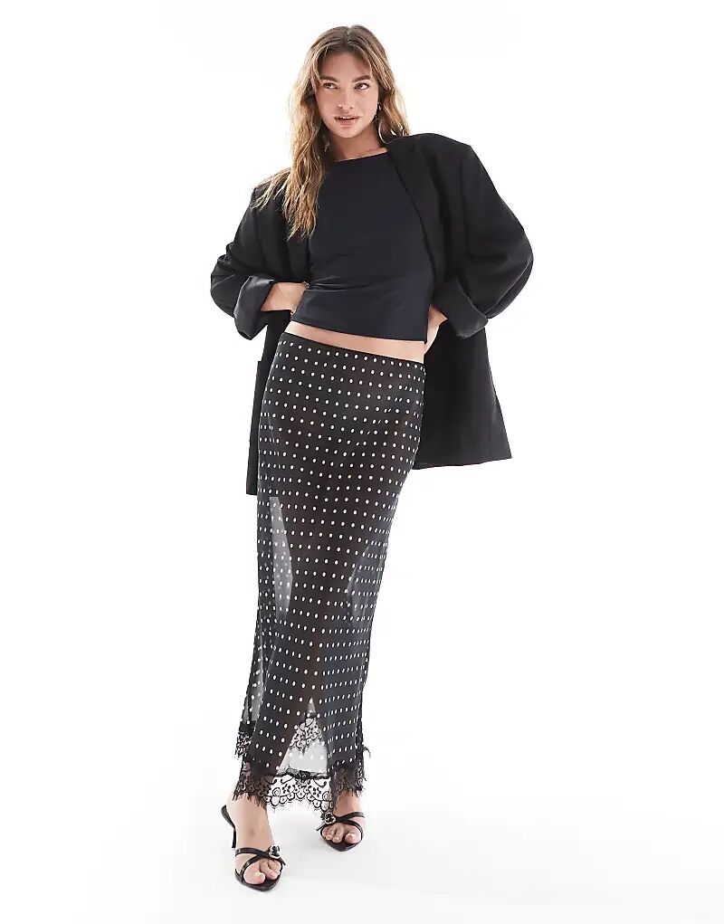 

Длинная юбка из прозрачного шифона ASOS DESIGN с принтом в горошек