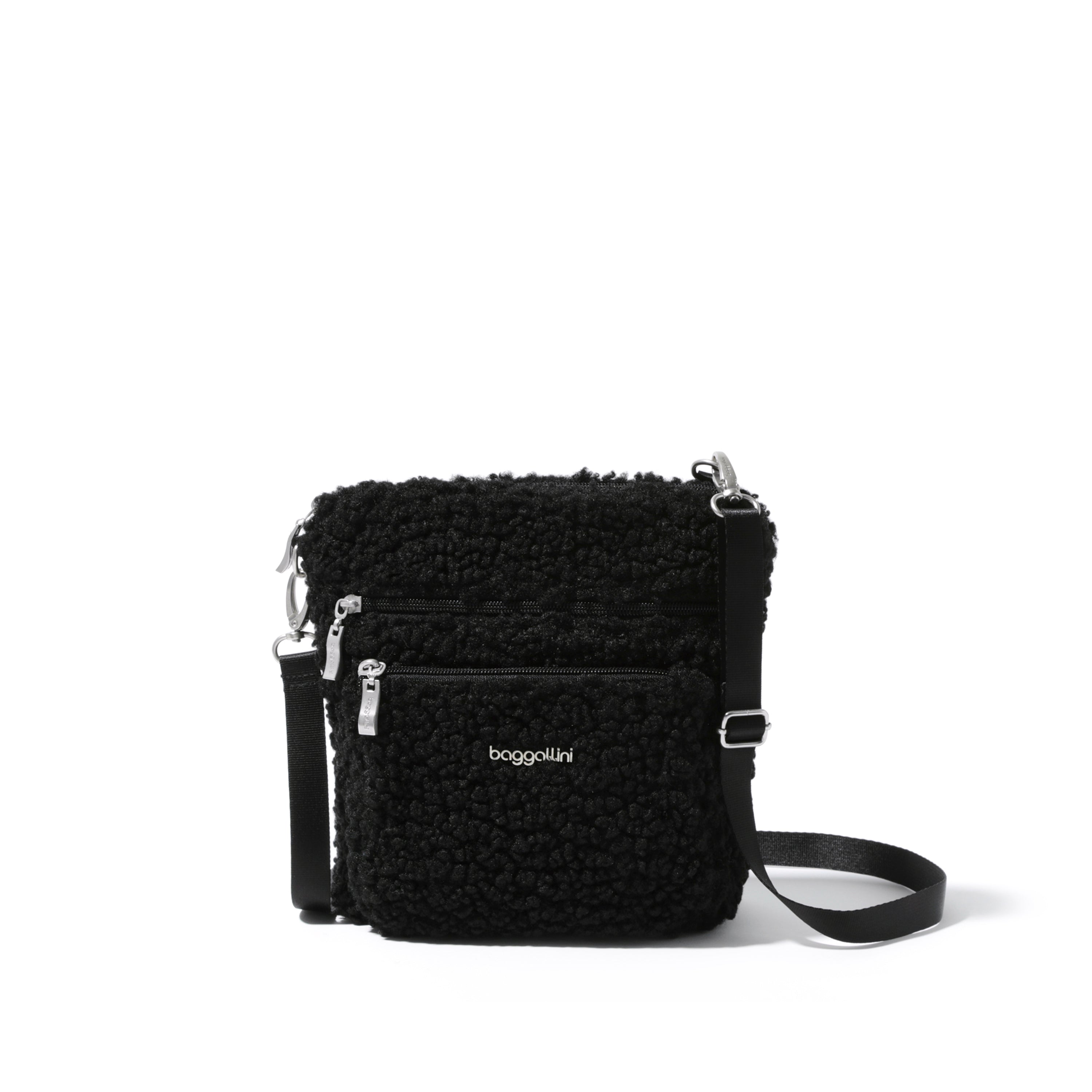 

Baggallini Современная карманная сумка через плечо, цвет black faux shearling