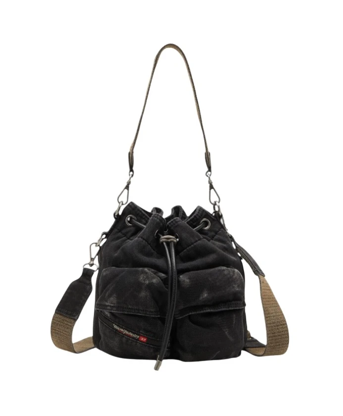 

Черная джинсовая сумка-ведро с множеством карманов. Diesel, черный