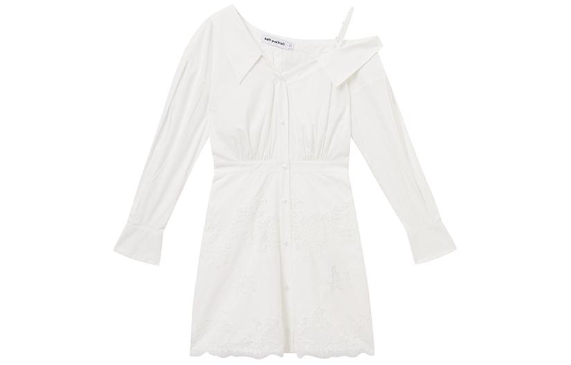 

Хлопковое мини-платье с кружевной аппликацией Self-portrait, белый
