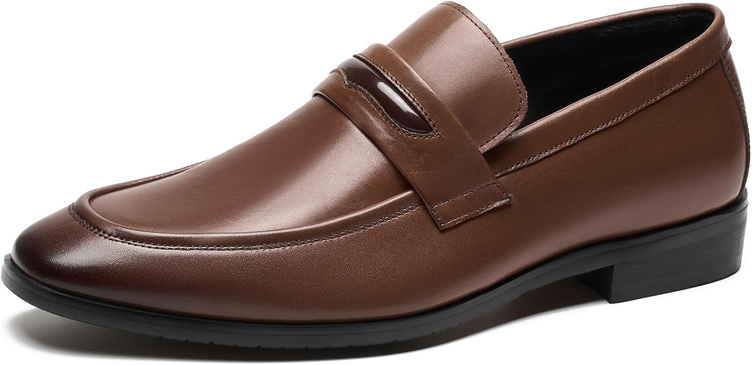 

Мужские кожаные лоферы-пенни, классические туфли на низком каблуке, с дышащей подкладкой и прочной резиновой подошвой Gutouge, коричневый
