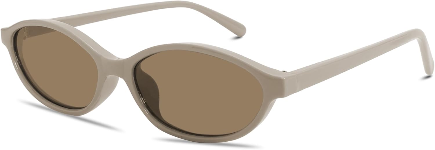 

Ретро-солнцезащитные очки овальной формы для женщин, стильные «кошачий глаз» в стиле 90-х, легкие, узкие, модные, с защитой от УФ-излучения GUVIVI, Khaki Frame - Brown Lens