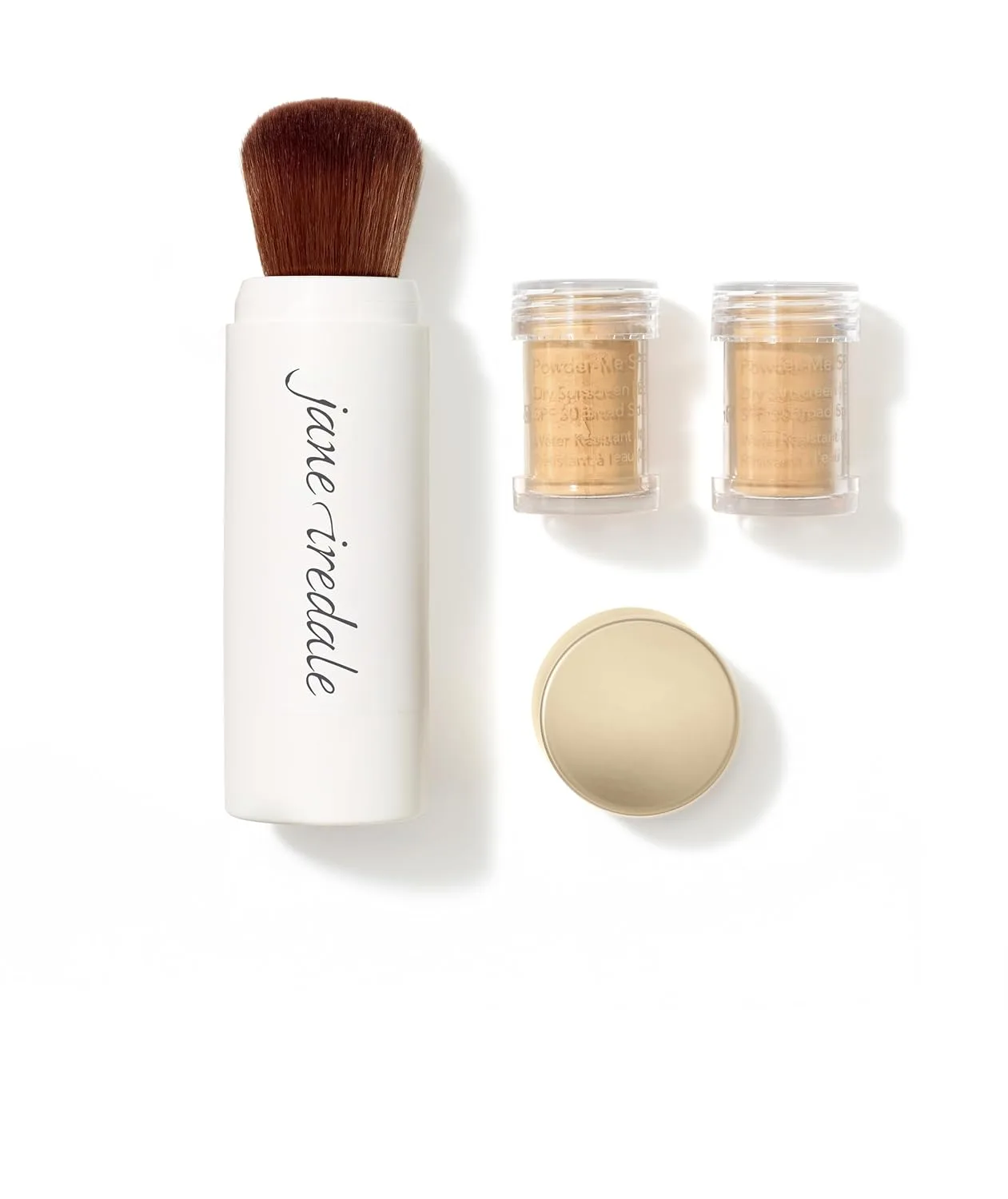 Jane Iredale Powder-Me SPF 30 Сухой солнцезащитный крем широкого спектра действия с кисточкой для лица, тела и кожи головы, многоразовый, веганский, не тестируется на животных, Tanned