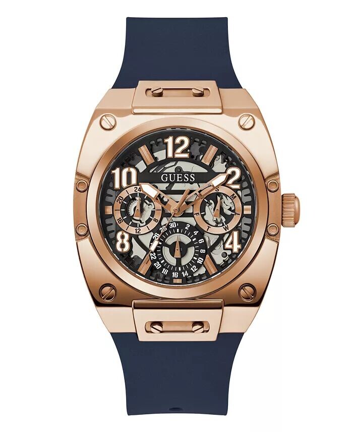 

Мужские многофункциональные темно-синие силиконовые часы 43 мм GUESS, синий