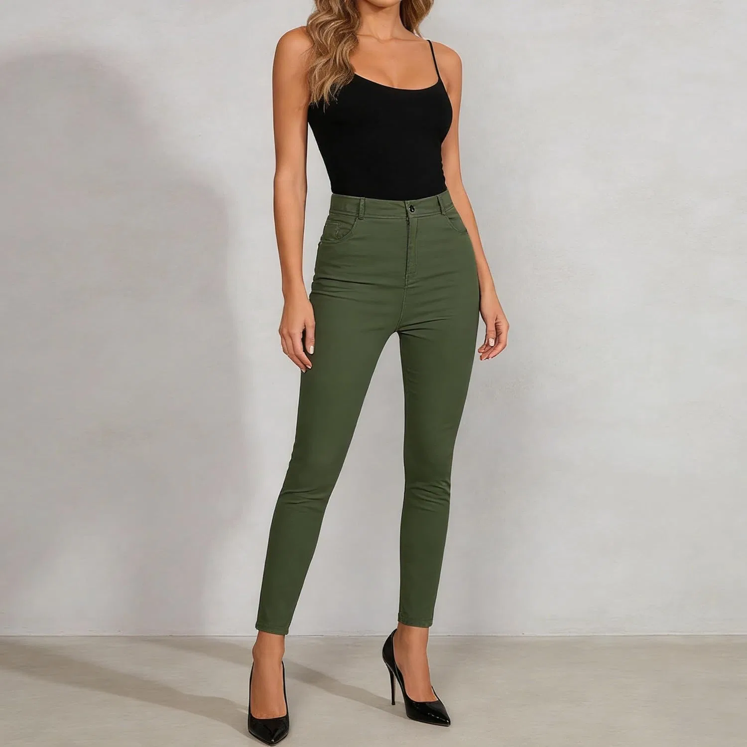 Джинсы скинни, High Waist, Green — фото 3