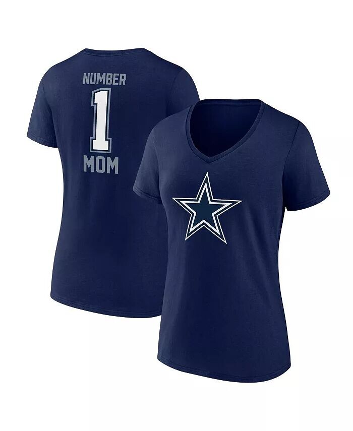 

Женская темно-синяя футболка Dallas Cowboys Plus Size ко Дню матери 1 Mom с V-образным вырезом Fanatics