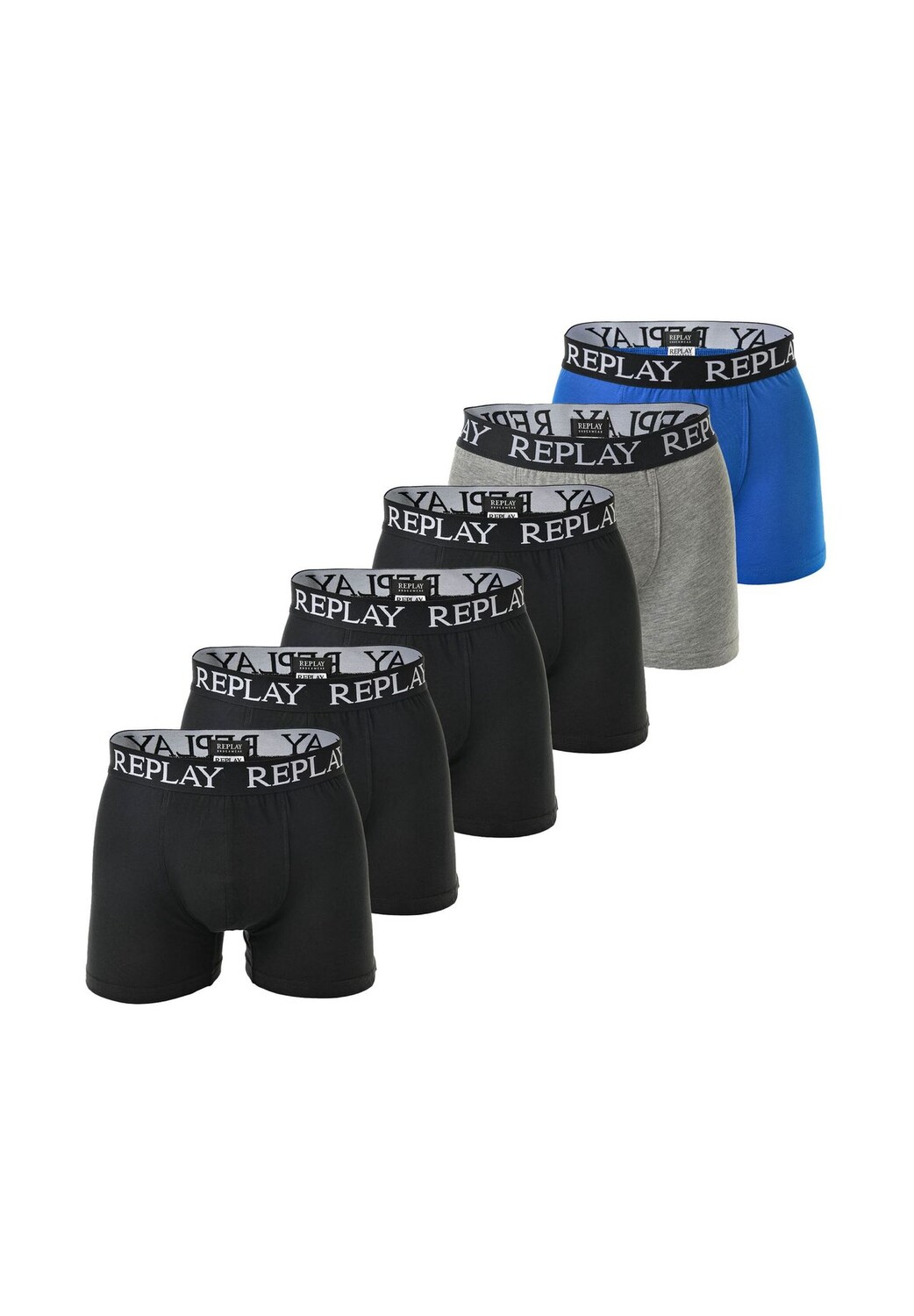 

Мужские боксеры, 6 шт в упаковке, хлопок, логотип, однотонные REPLAY, цвет Schwarz/schwarz/grau/blau