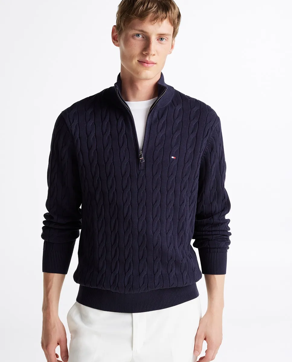 

Мужской свитер с косами и полузастежкой на молнию Tommy Hilfiger, темно-синий
