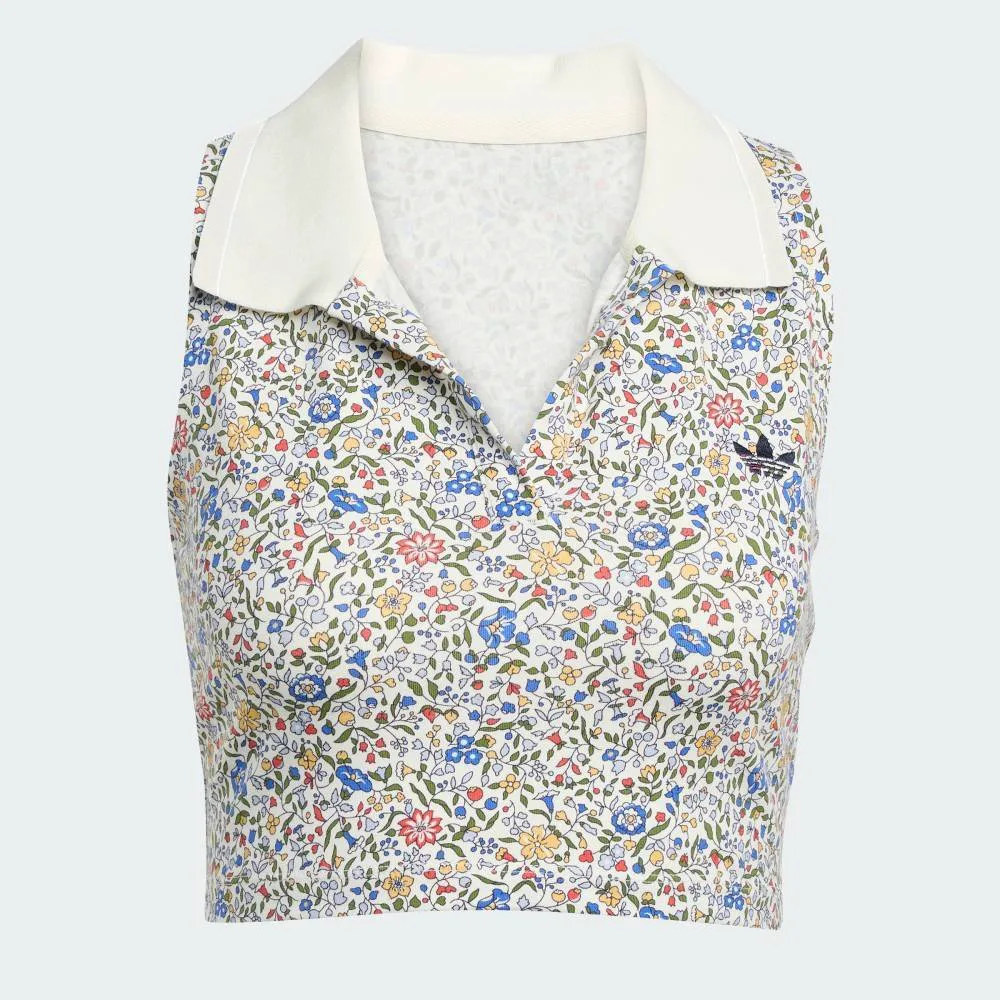 Originals x Liberty London Укороченная футболка-поло без рукавов Adidas, white — фото 4