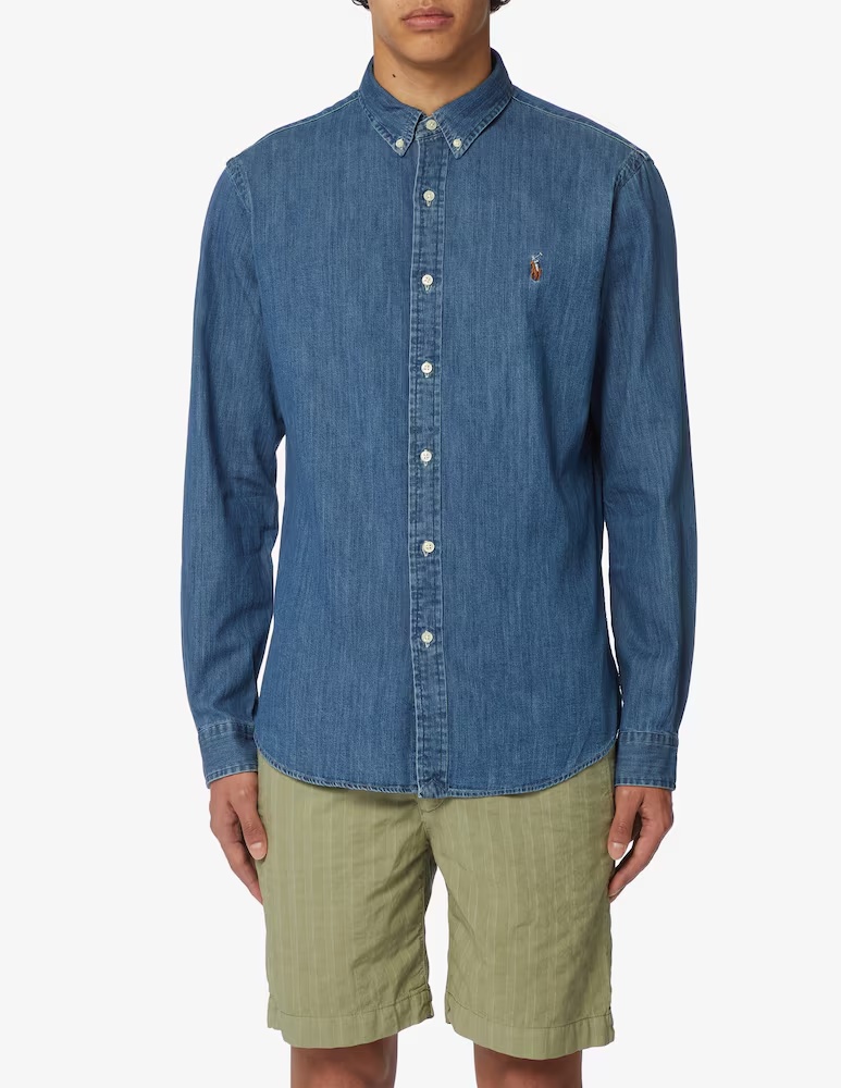 

Узкая джинсовая рубашка с длинными рукавами Polo Ralph Lauren, синий