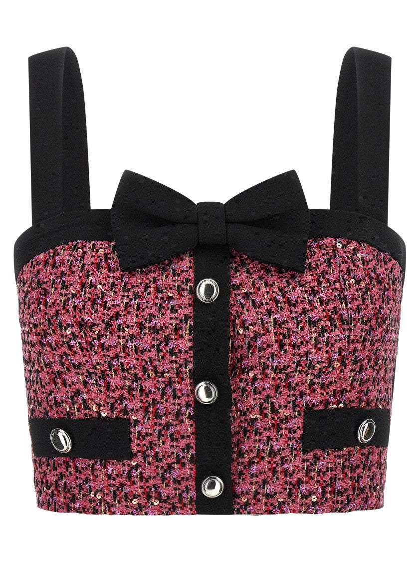 

Топ из твида из смесовой шерсти с вышивкой микро-пайетками и бантом Alessandra Rich, розовый