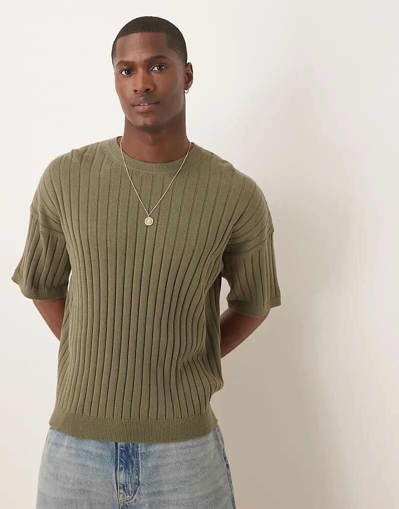 

Легкая трикотажная футболка свободного кроя в рубчик цвета хаки ASOS DESIGN