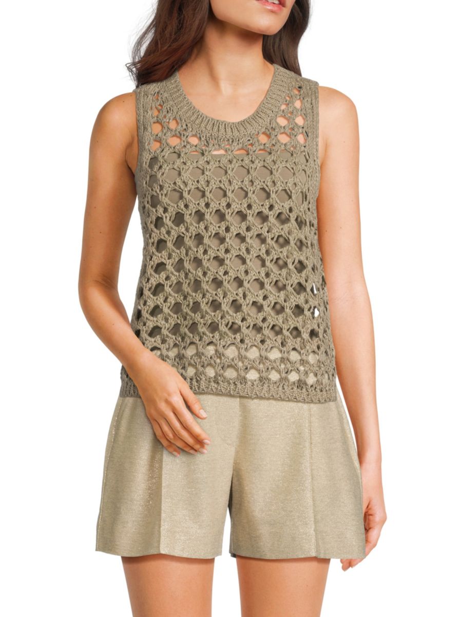 

Майка открытой вязки из смеси джута Brunello Cucinelli, цвет Ash Green