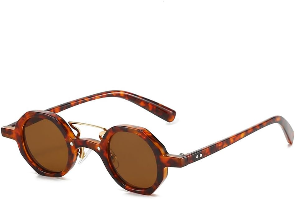 

Ретро-солнцезащитные очки для женщин, маленькие, многоугольные, круглые, с защитой от УФ-излучения UV400, модные панк-очки для мужчин с заклепками, прозрачные, градиентные KTUCN, Leopard Tea