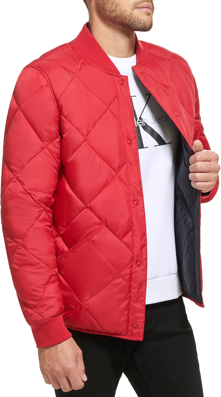 Мужская двусторонняя стеганая куртка Calvin Klein с ромбовидным узором, Reversible Deep Red — фото 4
