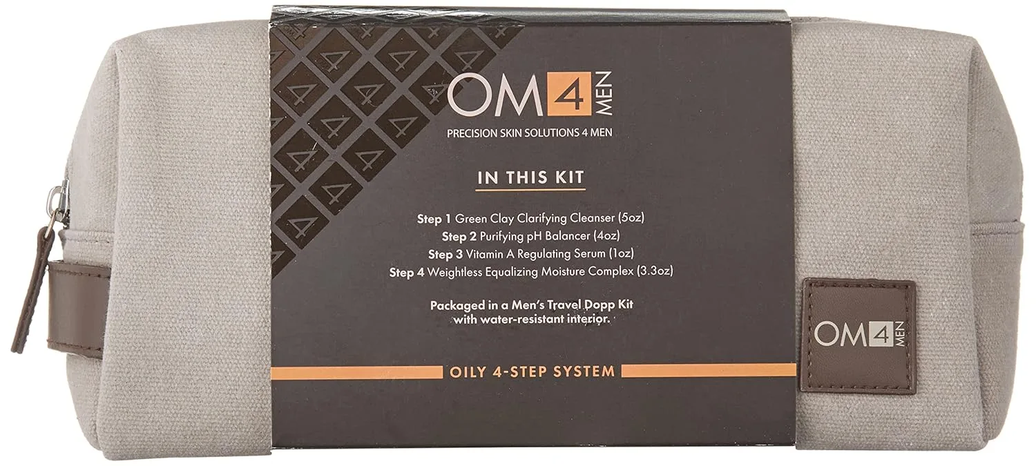 Organic Male OM4 Oily Collection 4-ступенчатый набор для ухода и дорожная сумка - 4 предмета: очищающее средство, тоник, сыворотка и увлажняющий крем для мужчин — фото 2