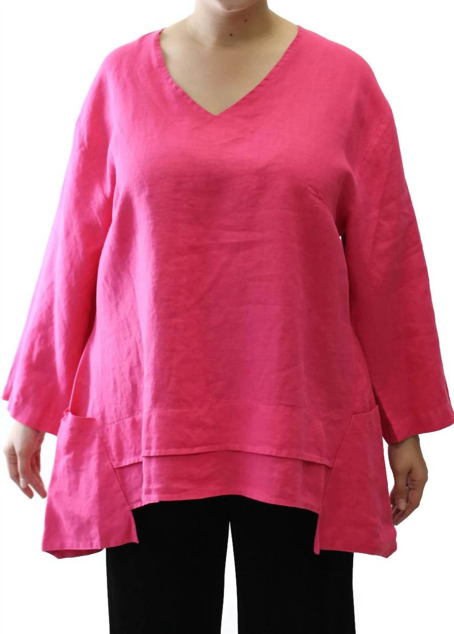 

Mosaic Льняная блузка с V-образным вырезом и карманами, розового цвета