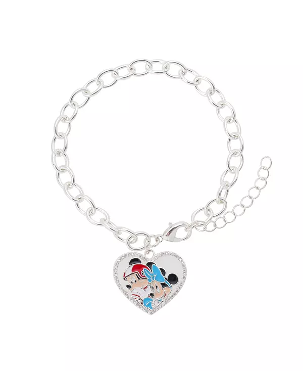 

Браслет-Цепочка с подвеской в виде футбольного сердца с Микки и Минни из кубического циркония Disney, silver