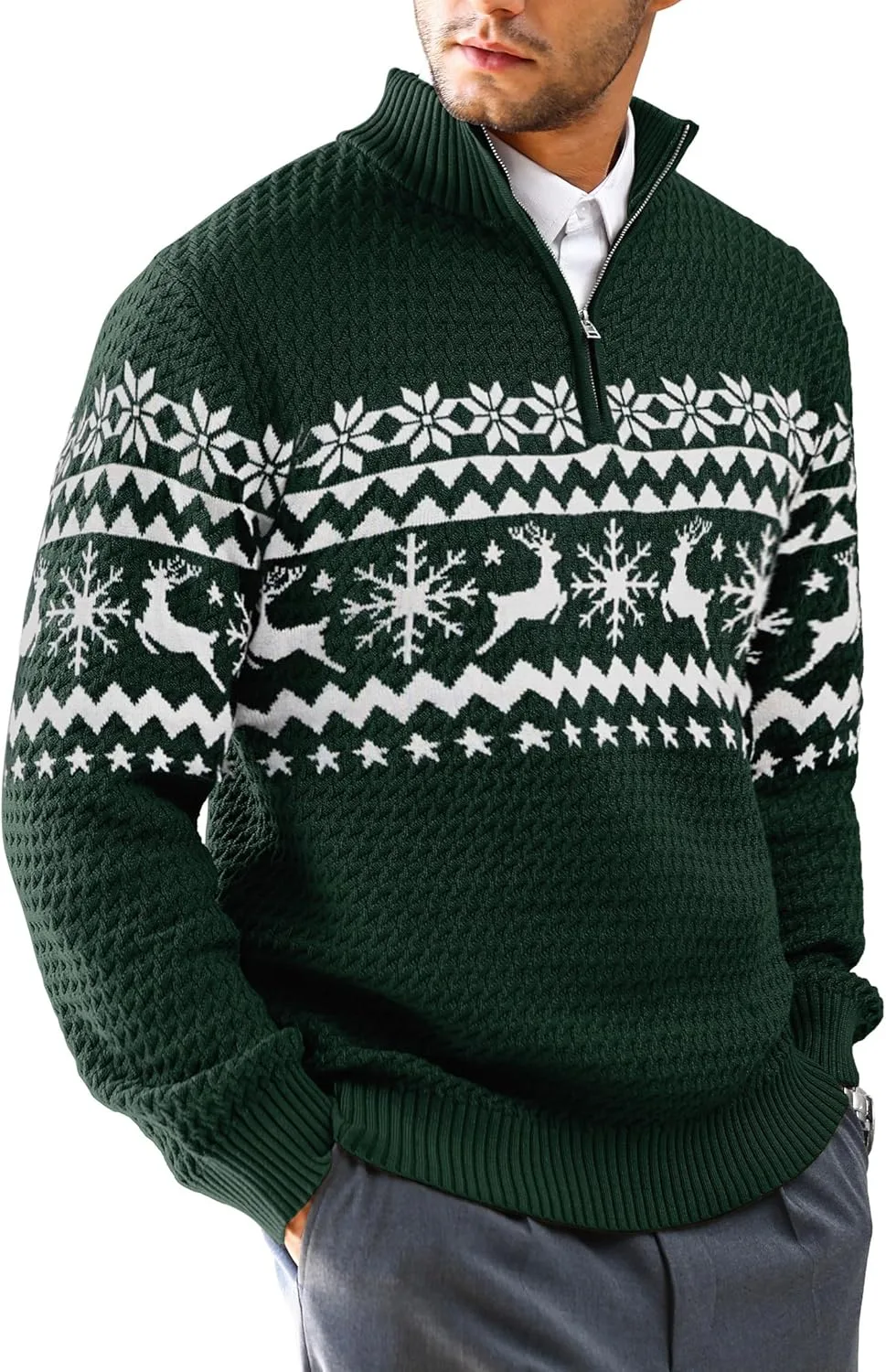 

Мужской свитер с четвертью молнии и воротником-стойкой, фактурная вязка, Slim Fit, S-5XL KAVIANA