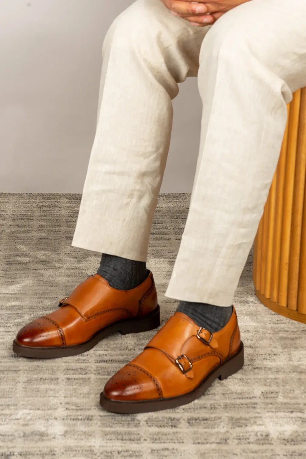 Туфли броги monk strap из кожи Shelby от Oswin Hyde, бежевый — фото 2
