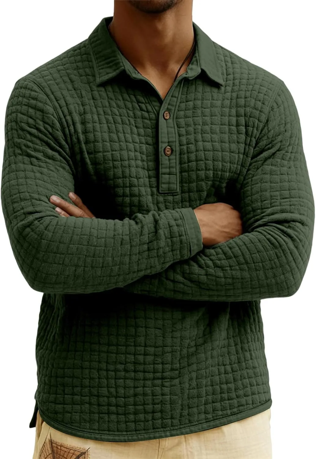 Мужская поло Waffle Slim Fit с длинным рукавом и воротником — фото 3