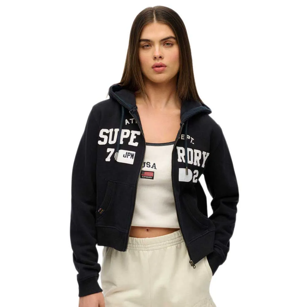 

Толстовка Superdry Atheltic Essential Relaxed Fit Cropped full zip, черный
