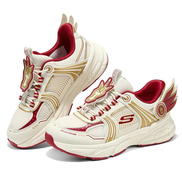 Skechers Скользоустойчивые противоударные износостойкие легкие амортизирующие низкие детские кроссовки White/Red — фото 4