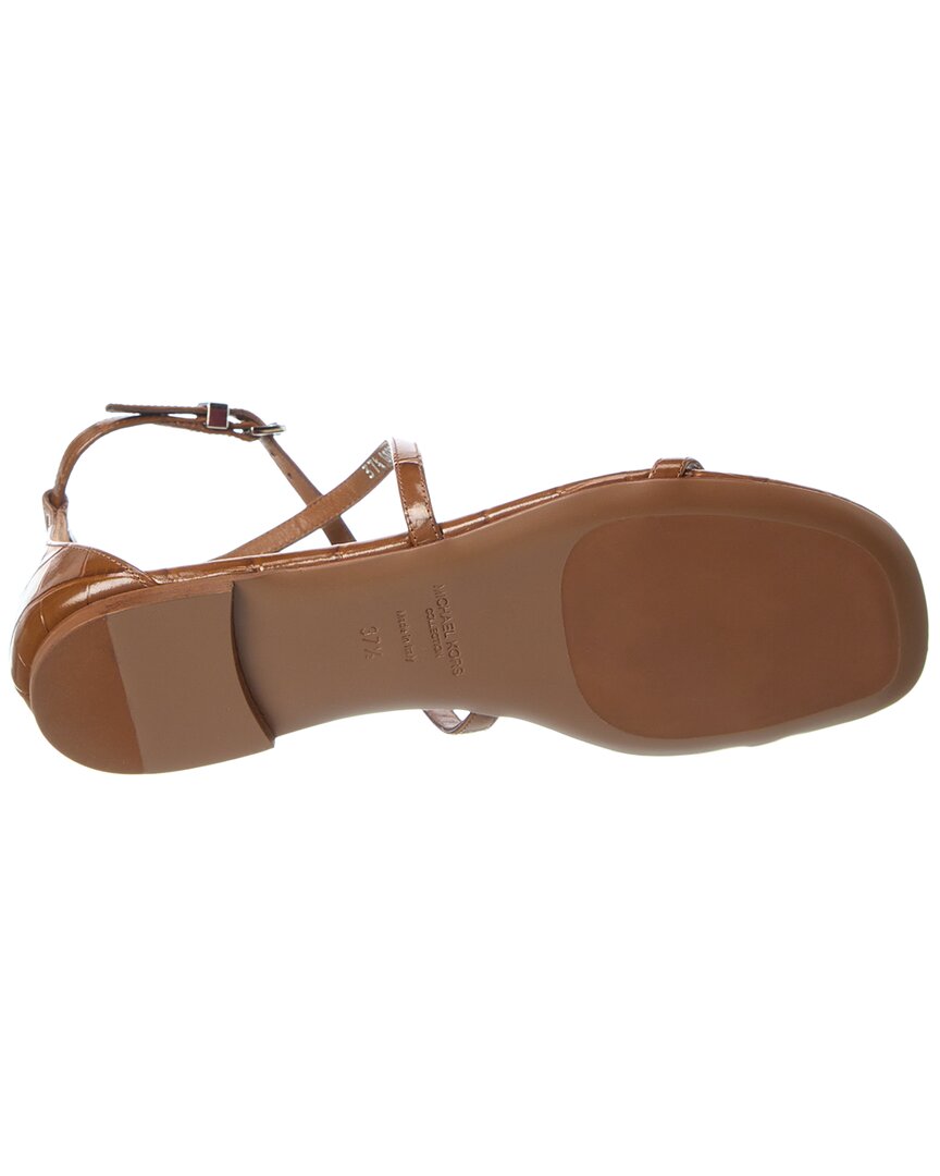 Michael Kors Polly Runway Croc-Embossed Leather Sandal, коричневый — фото 4
