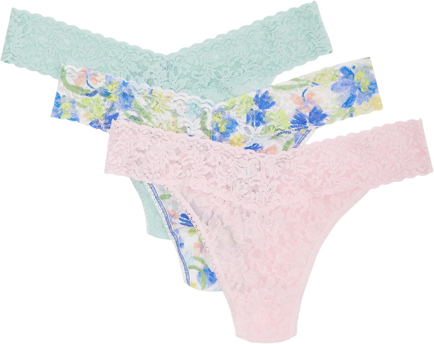 

Стринги Hanky Panky Signature Lace Original Rise Thong 3 Pack, цвет Low Tide/Brush Stroke/Bliss Pink