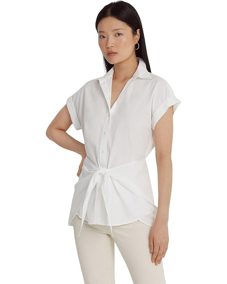 

Рубашка LAUREN Ralph Lauren Tie Front Cotton Broadcloth, белый