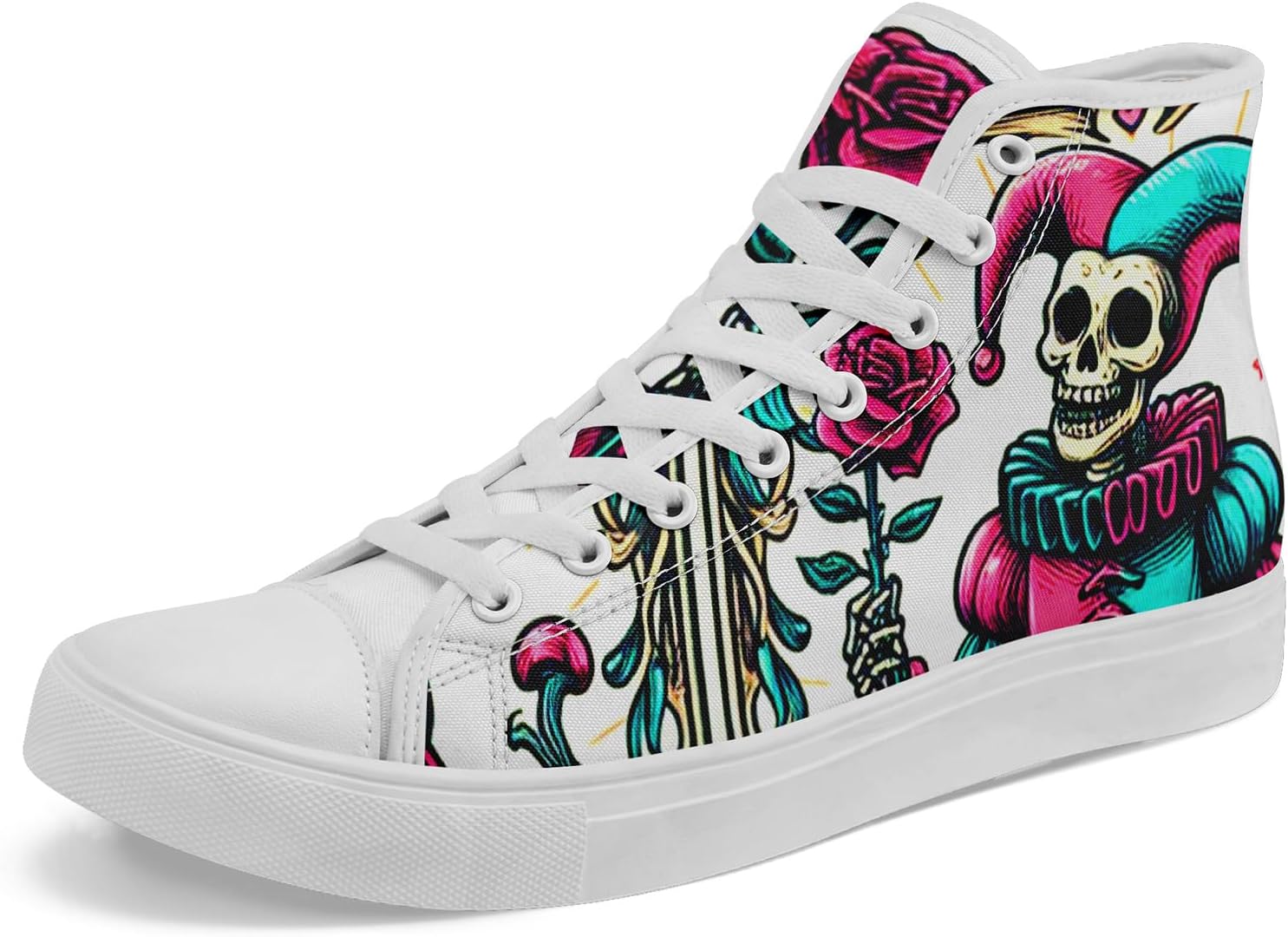 

Высокие кеды с черепом и розами на холсте для мужчин и женщин - легкая, стильная повседневная обувь для концертов и улицы Awsole, белый/синий/розовый