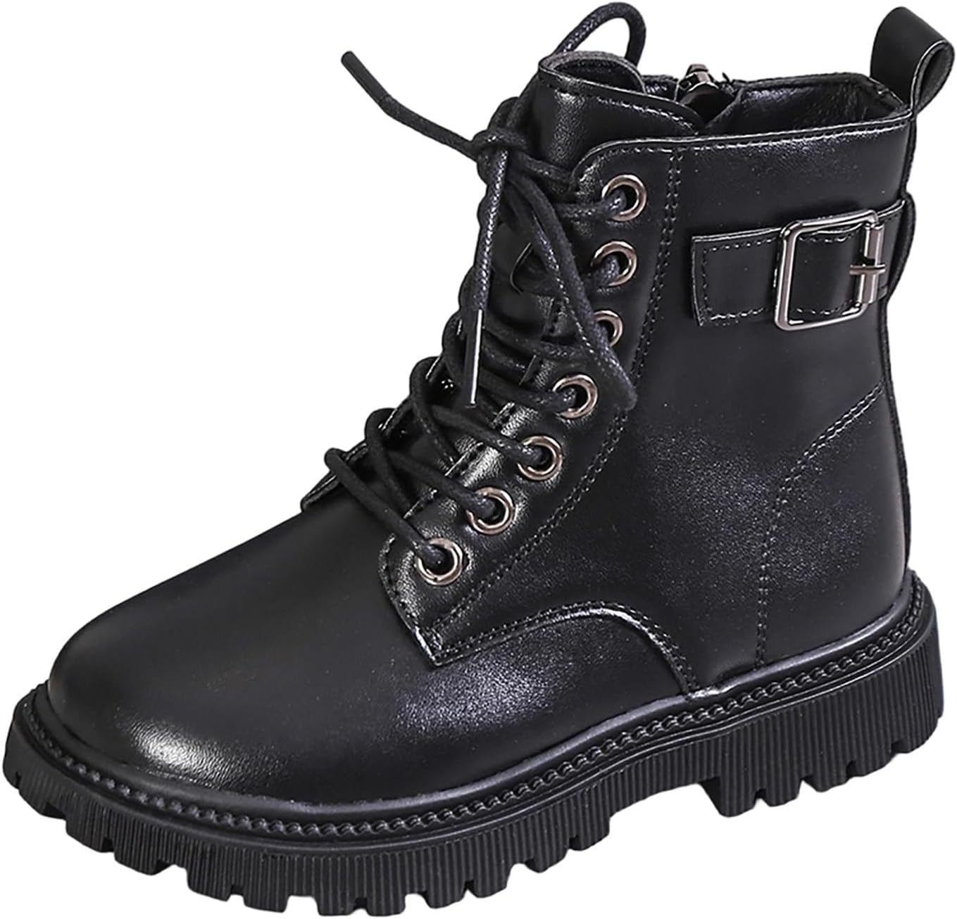 

Детские ботинки на шнуровке с боковой молнией, замшевые, однотонные, с нескользящей подошвой, квадратный носок, для осени и зимы, теплые, мягкая рифленая подошва, для детей 2-12 лет Generic, #19 Black