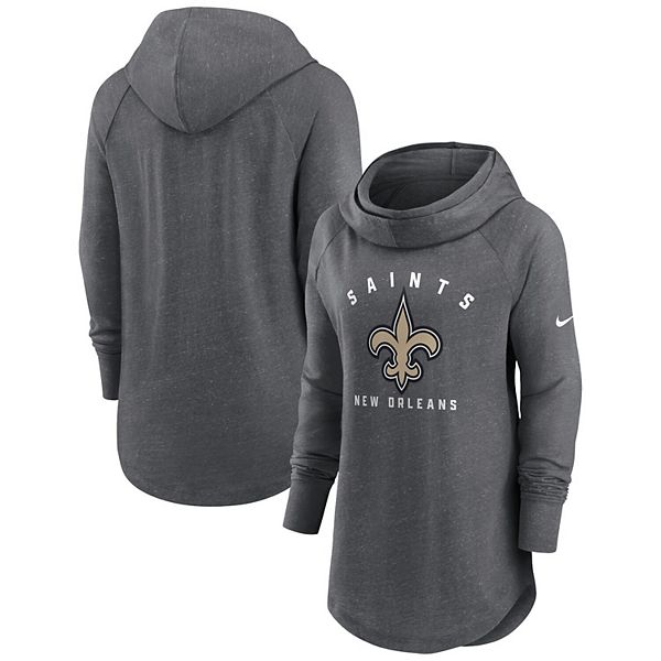 

Женский свитшот с капюшоном и воротником-воронкой New Orleans Saints в цвете heather charcoal Nike